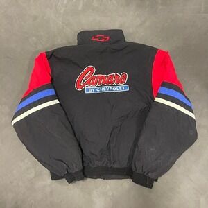 VTG Chevrolet Camaro Ashley Sewn Products Black Quilted Puffer Jacket Size Large